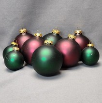 Vintage Mercury Glass Matte Burgundy &amp; Forest Green Ball Christmas Ornaments (9) - £15.82 GBP