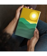 Summer Sunset Green Yellow Spiral Notebook Minimalist Mountain Landscape... - $33.79 CAD