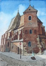 Architecture European Urban Watercolor Painting Old city Krakow Poland Church wa - £187.64 GBP