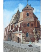 Architecture European Urban Watercolor Painting Old city Krakow Poland C... - £187.64 GBP