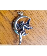 Elf in Moon Pendant – Solid 925 Sterling Silver Fantasy Jewelry - $29.99