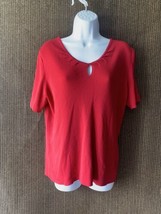 Sag Harbor Size Med Short Sleeve Red Rayon Nylon Keyhole Button Pleat Top Shirt - £11.20 GBP