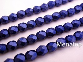25  6 mm Czech Glass Fire Polished Beads: Saturated Metallic - Lapis Blue - £1.82 GBP