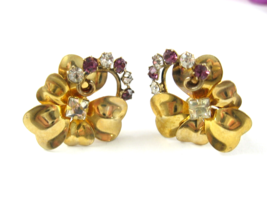CARL-ART Vintage Purple Rhinestone Earrings 1/20 14K GF Screw Back Floral Signed - £18.48 GBP