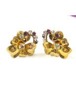 CARL-ART Vintage Purple Rhinestone Earrings 1/20 14K GF Screw Back Flora... - £18.23 GBP