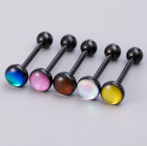 1PC Stainless Steel 14G Black Barbell Colorful Tongue Piercing - £3.91 GBP