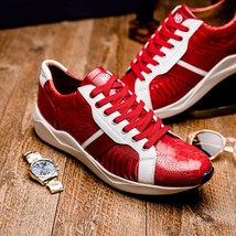Lyon Genuine Ostrich and Calfskin Fashion Sneaker Red / White image 13