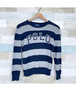 POLO Ralph Lauren Logo Rugby Sweater Blue Gray Crewneck Boys Medium 10 12 - $29.69