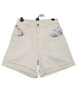 NWT Vtg Bill Blass Shorts Women&#39;s 10 Beige Cotton Denim High Waist Flora... - $28.00