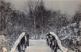 Rustic Snow Covered Bridge~Rotograph Winter Series 1900s Glitter Photo Postcard - £7.58 GBP