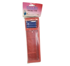 VINTAGE REGENT DOUBLE TIER PLASTIC PENCIL BOX RED &amp; GREEN CLEAR TOP PACKAGE - $14.25