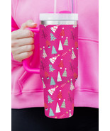 Rose Red Cartoon Christmas Tree Printed Thermos Cup 40oz - $28.28