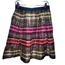 Trina Turk Tidepool Timber Frame Plaid 100% Silk Pleated Skirt Women&#39;s S... - $16.54