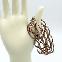 FOSSIL copper-tone open-work link bracelet - modernist lightweight 1&quot; wi... - $13.00
