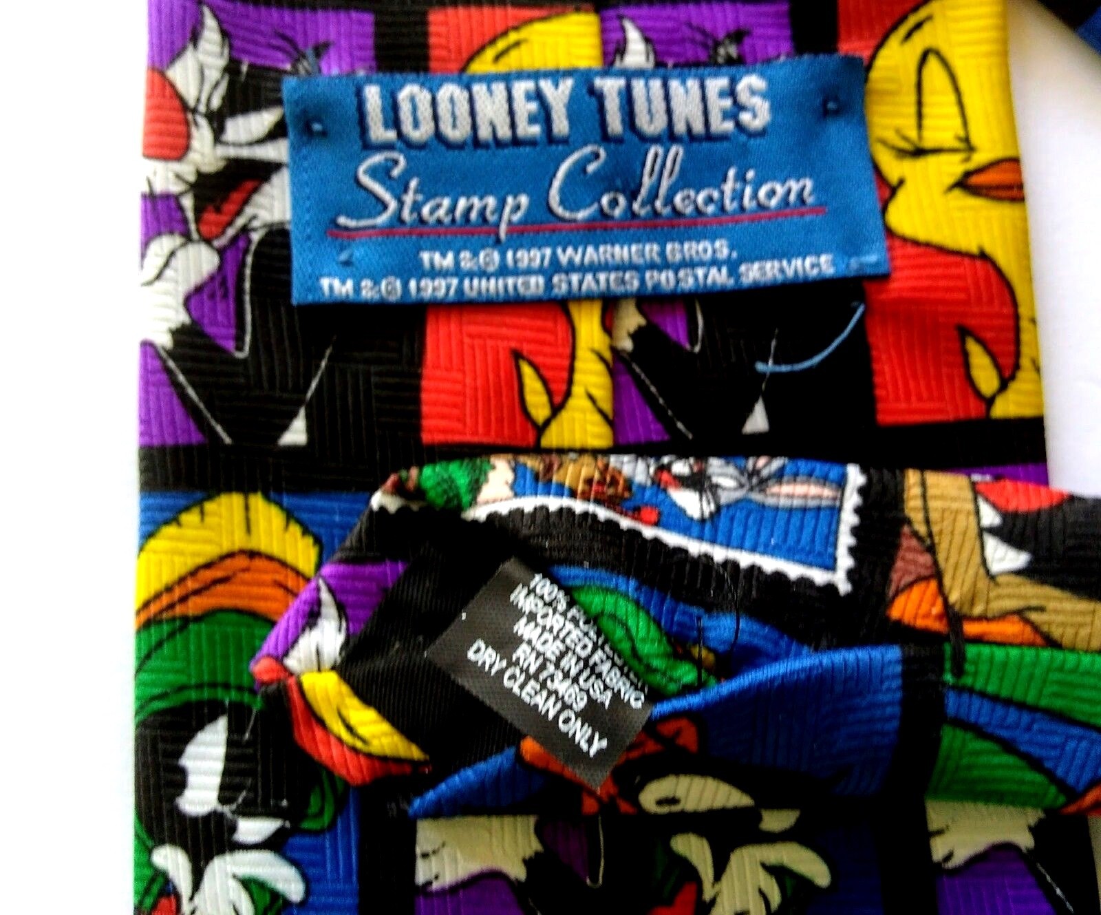Warner Bros. Vintage Mens Tie Looney Tunes Stamp Collection Black Item image 5