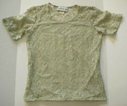 Bedford Fair Green Blouse Short Sleeve with Lace Overlay, Size S-M, Poly... - $9.91