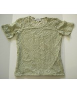 Bedford Fair Green Blouse Short Sleeve with Lace Overlay, Size S-M, Poly... - €8,49 EUR
