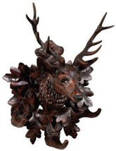 Coat Rack Wall 3-Hook Stag Head Deer Rustic Oak Leaves Hand Painted OK Casting - £259.01 GBP