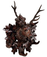 Coat Rack Wall 3-Hook Stag Head Deer Rustic Oak Leaves Hand Painted OK C... - £250.33 GBP