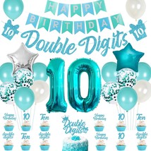 10Th Birthday Decorations For Girls Teal, Double Digits Party Supplies Turquoise - £24.65 GBP