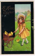 Easter Postcard Girl With Cart &amp; Chickens Germany 1911 - £1.63 GBP