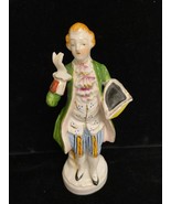 Vintage Porcelain Colonial Male Figure 8&quot; Tall Green Jacket Striped Pant... - $168.17 MXN