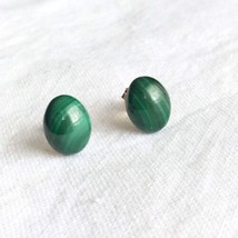 14K Solid Gold Natural Southwestern 1.86ct Malachite Oval Stud Earrings - £67.25 GBP