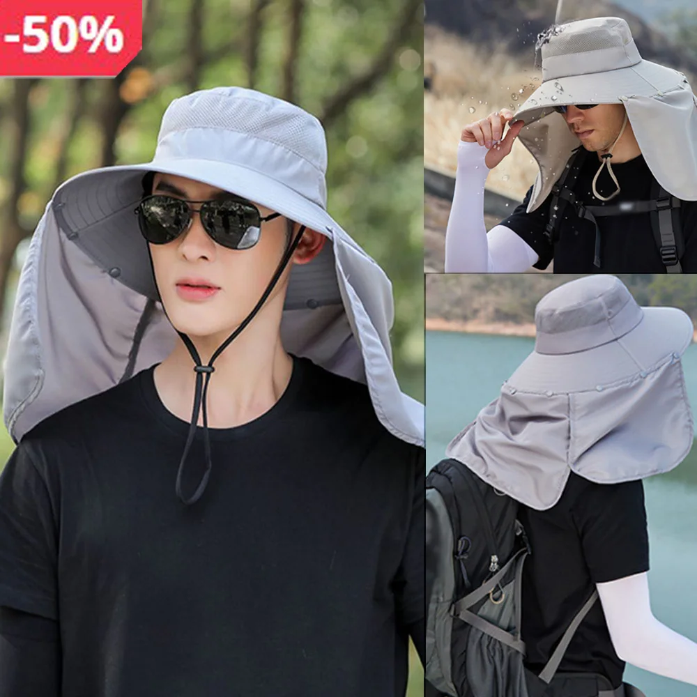 N hats unisex upf 50 uv sun protection fishing hat outdoor waterproof hunting neck flap thumb200