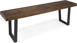 Joa Patio Dining Bench, Acacia Wood With Iron Legs, Modern, Contemporary, Dark - £127.43 GBP