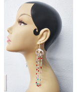 skull charm glass bead earrings long dangles handmade goth punk jewelry  - £6.25 GBP