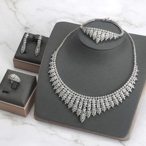 Hot Elegant Jewelry Sets Cubic Zirconia Bridal Necklace Earrings Bracelet Ring D - £162.84 GBP
