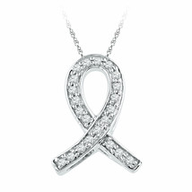 10k White Gold Womens Diamond Ribbon Awareness Symbol Fashion Pendant 1/10 Ctw - £103.58 GBP