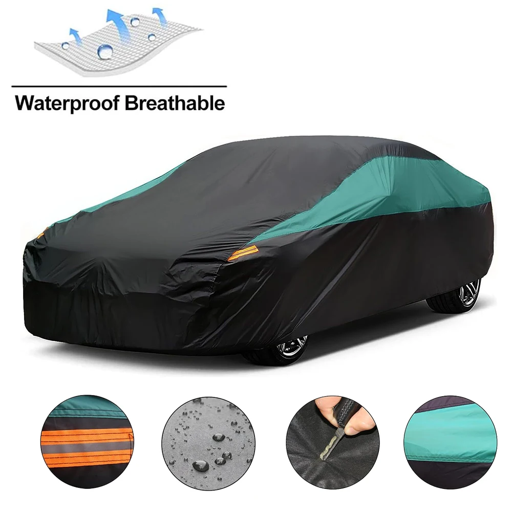 Universal Full Car Covers Outdoor Waterproof Sun Rain Snow UV Protection Black - £34.96 GBP+