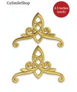 Golden Scrollwork Filigree Corner Pair Celtic Crown 4.5&quot; Gold Embroidere... - €25,67 EUR
