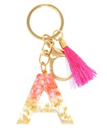 Resin Alphabet Initial Letter Keychain, Bag Charm w/Tassel In Pink, Blue... - £8.68 GBP
