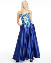 Strapless Sweetheart Neck Embroidered Bodice Satin Ball Gown Size 5 - £94.17 GBP