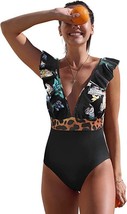 SPORLIKE Women&#39;s One Piece V-Neck Ruffle Monokini Swimsuit - Size: S - £14.46 GBP