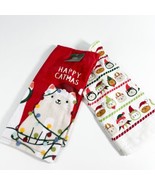 Happy Catmas Christmas Santa Kitchen Towel Cats Set of 2 Dishcloth NEW W... - £12.47 GBP