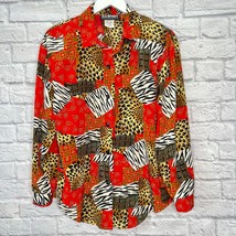 Vintage S.G.Sport Red Animal Button Down Blouse Size M Long Sleeve Abstract Loud - £30.21 GBP