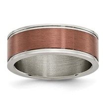 Men&#39;s Titanium 8mm Brown Grooved Edge Band - £79.93 GBP