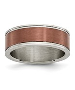 Men&#39;s Titanium 8mm Brown Grooved Edge Band - £78.47 GBP