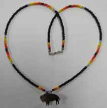 Native American Seminole Creek Buffalo Black Beaded Necklace 22&quot; - £23.37 GBP