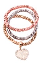 HW Collection 3 Tri-Tone Rhinestone Hanging Heart Mesh Stackable Stretch Bracele - £10.30 GBP