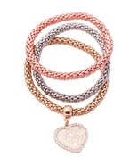 HW Collection 3 Tri-Tone Rhinestone Hanging Heart Mesh Stackable Stretch... - £9.83 GBP