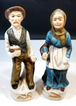 Vintage Old Woman &amp; Old Man Figurines Farmers 7 1/4&quot; - £15.86 GBP