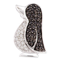 14k White Gold Round Black Color Enhanced Diamond Penguin Bird Animal Pendant - £219.18 GBP