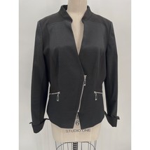 Mary Kay Asymmetric Moto Blazer Jacket Sz 12T Black Textured  - £18.94 GBP