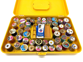 Vintage Wilson Wil-Hold Sewing Thread Lot &amp; Box Case Organizer Gold Plastic - £27.62 GBP