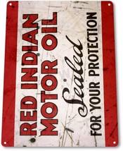 Red Indian Motor Oil Garage Auto Shop Gasoline Retro Wall Decor Large Metal Sign - £22.53 GBP