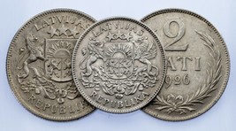 Lettonia Argento Moneta 3pc Lotto 1924 Lats , 1925 2 Lati, 1926 2 Lati - £55.32 GBP